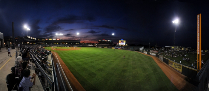 A view from the stands at the Dell Diamond during a Round Rock Express baseball game in Round Rock.